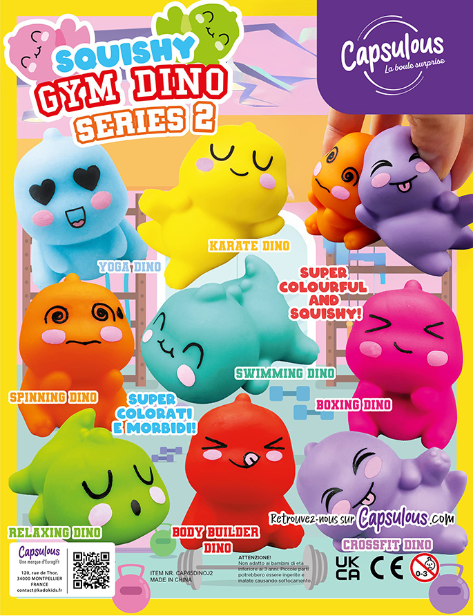 SQUISHY GYM DINO COL 2 CAP 65MM