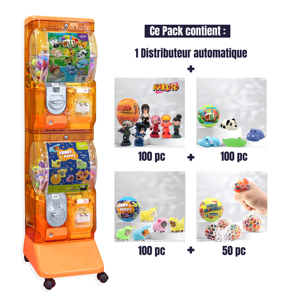 Pack Start & Cash (Orange) - Distributeur + 350 Jouets Capsules Clé en Main