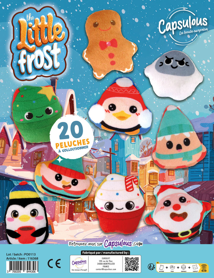 peluche mix de 20 designs hiver caps 65mm