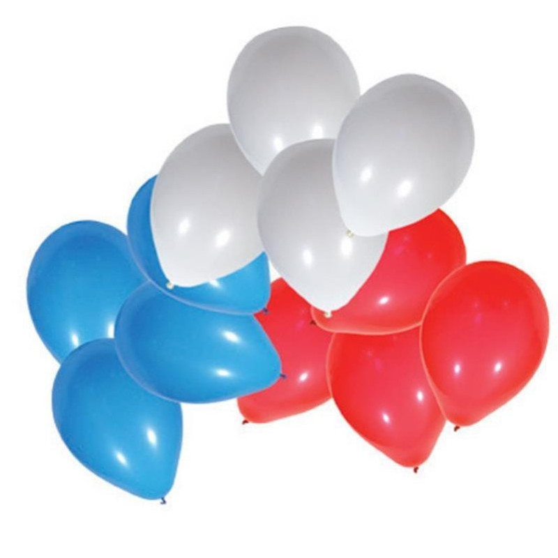 Lot de 100 ballons bleus, blancs, rouges 30cm