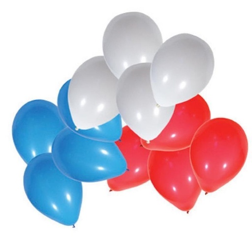 [113315] Lot de 100 ballons bleus, blancs, rouges 30cm
